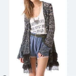 COPY - Free People ruffle chiffon cardigan with semi sheer back panels! Size L!